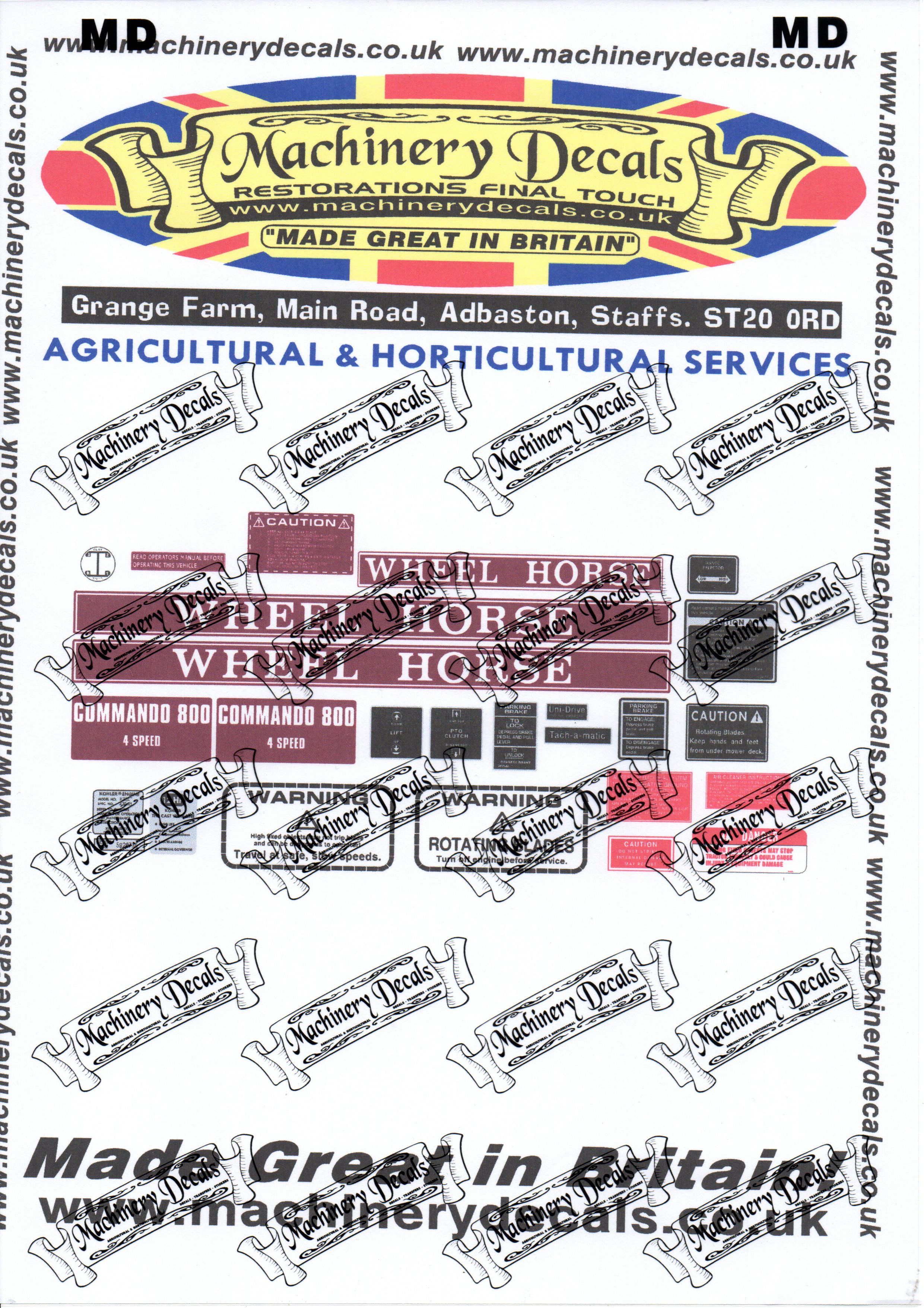 WHEELHORSE 800 COMMANDO4-SPEED DECAL SET