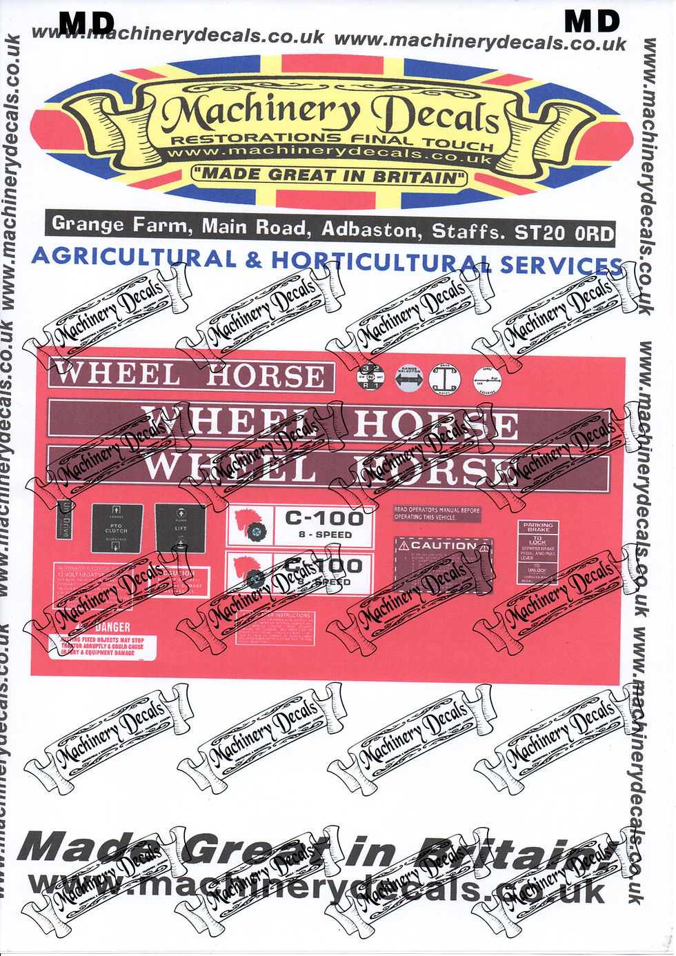 WHEELHORSE C-100 DECAL SET