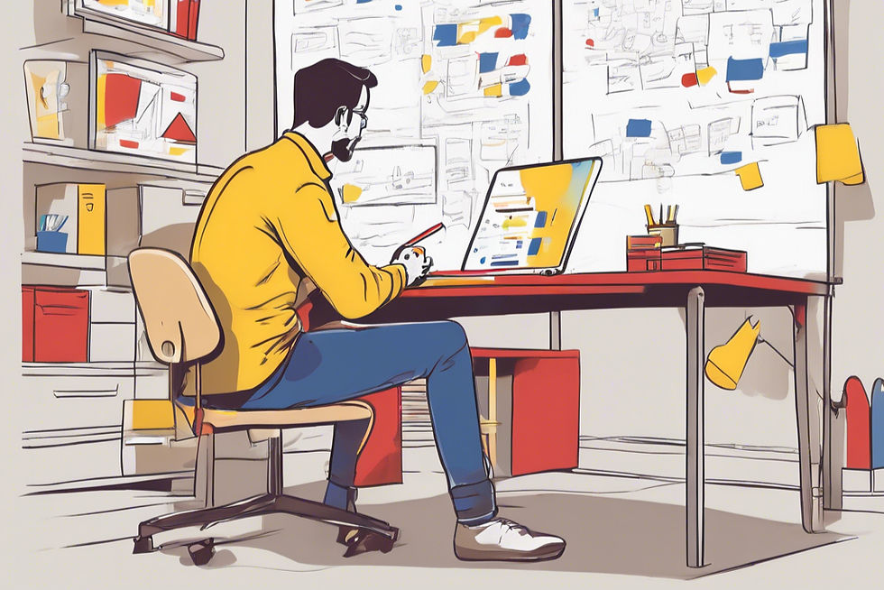 an illustration of a guy typing on his laptop