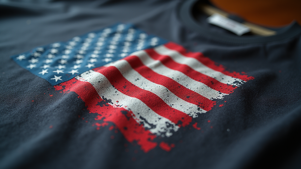 Close-up view of the Slyde TV Uncut Flag Tee fabric and print details