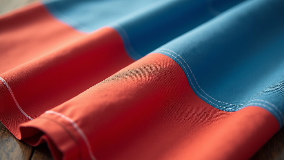 Close-up view of a folded flag tee with vibrant colors