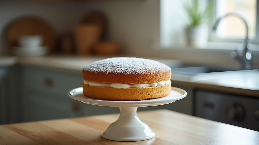 Eye-level view of a layering cake on a stand