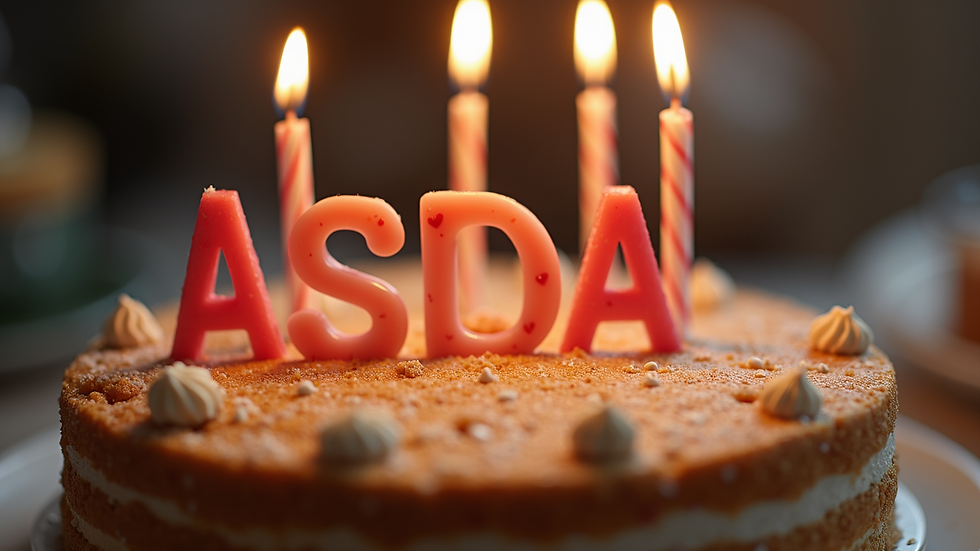 Close-up view of an ASDA personalized cake ready for celebration