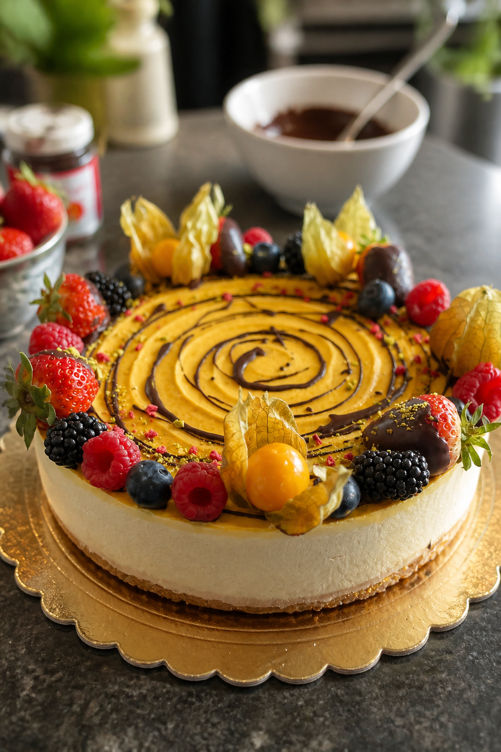 VEGAN MANGO AND CHOCOLATE CHEESECAKE