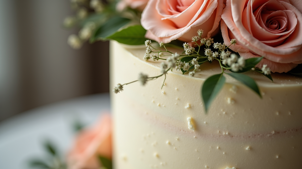 Close-up view of a beautifully decorated wedding cake