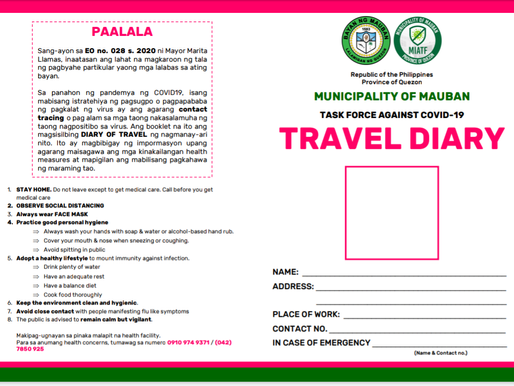 Personal Travel Diary o EO No. 28 s. 2020 sa Mauban, Ipinasa — LCH NEWS