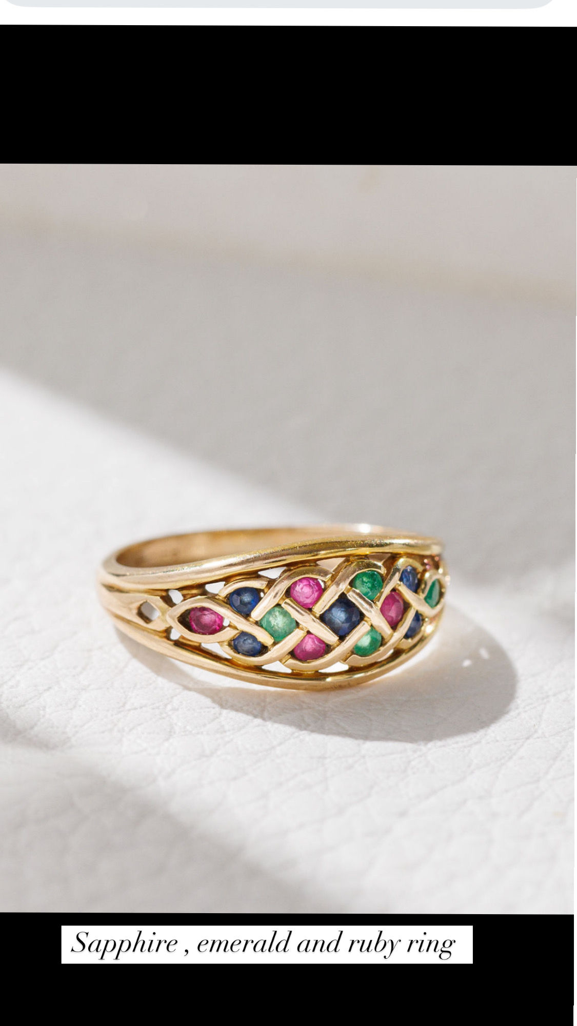 Sapphire , emerald and ruby ring set in 9ct gold