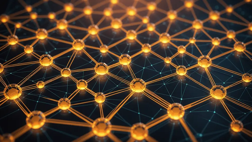 High angle view of a blockchain network concept with interconnected lines and nodes