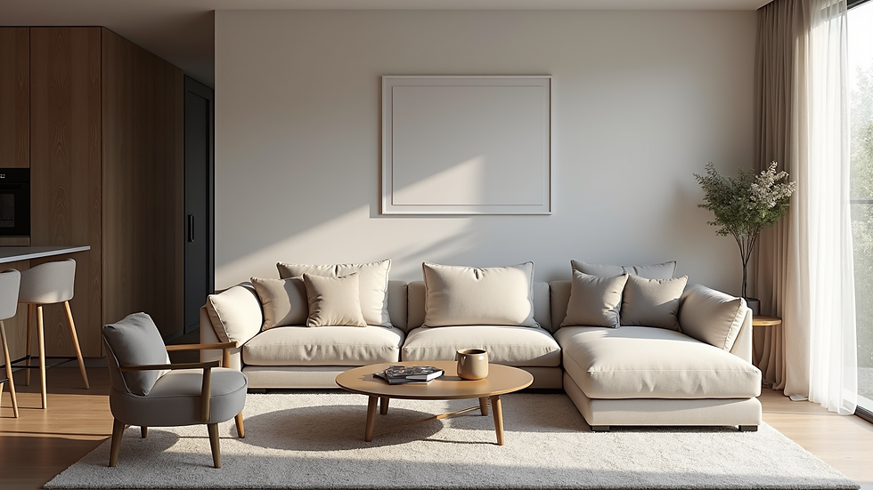 Nahaufnahme eines modernen Wohnzimmers in einem Premium Apartment in Konz