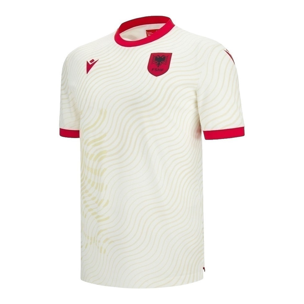 Miniatura: Camisa Seleção Albânia II 26/27 - Torcedor Macron Masculina - Bege e vermelha