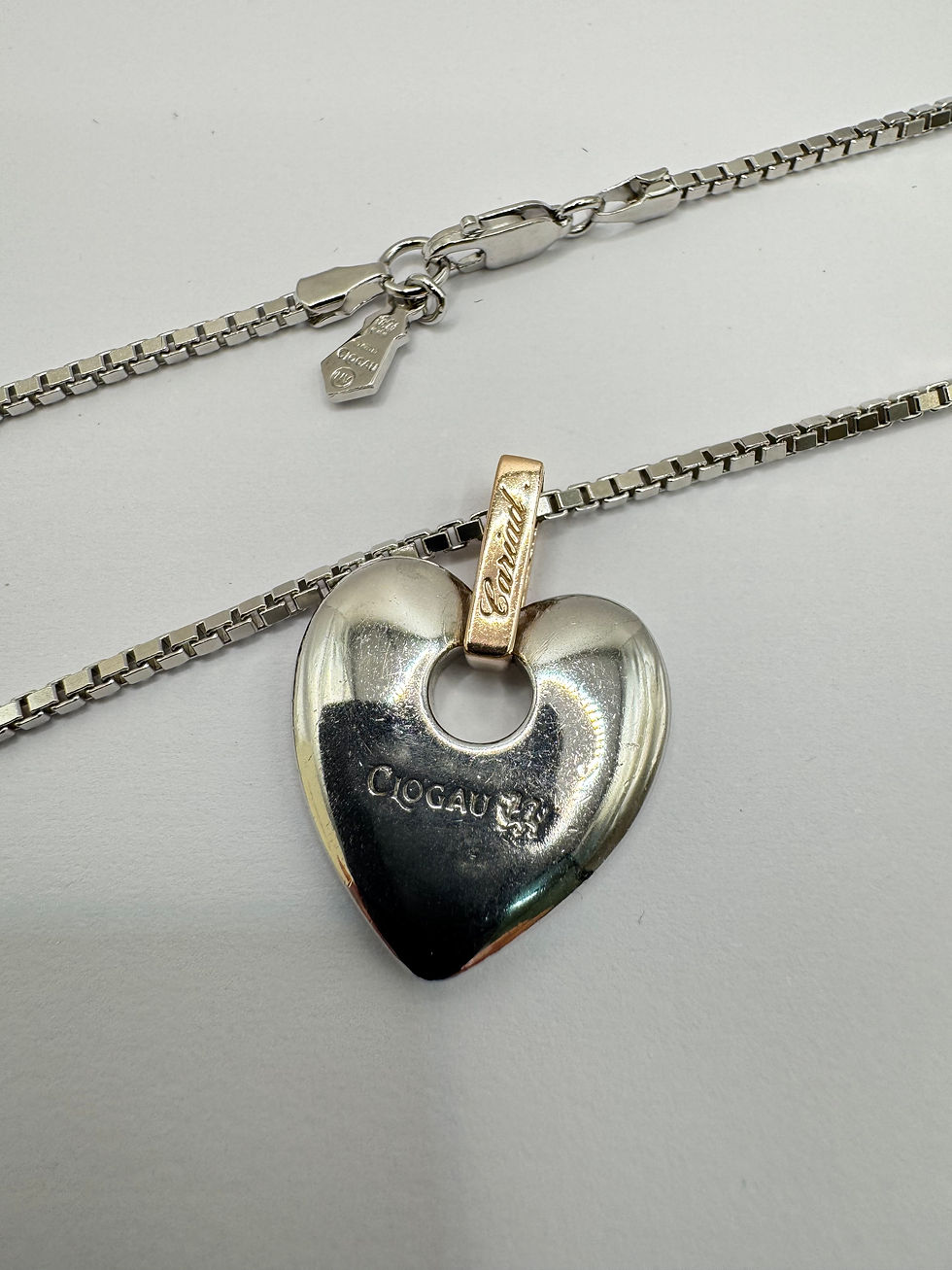Thumbnail: CLOGAU Cariad Sterling Silver & 9ct Gold Big Heart Pendant with Diamond