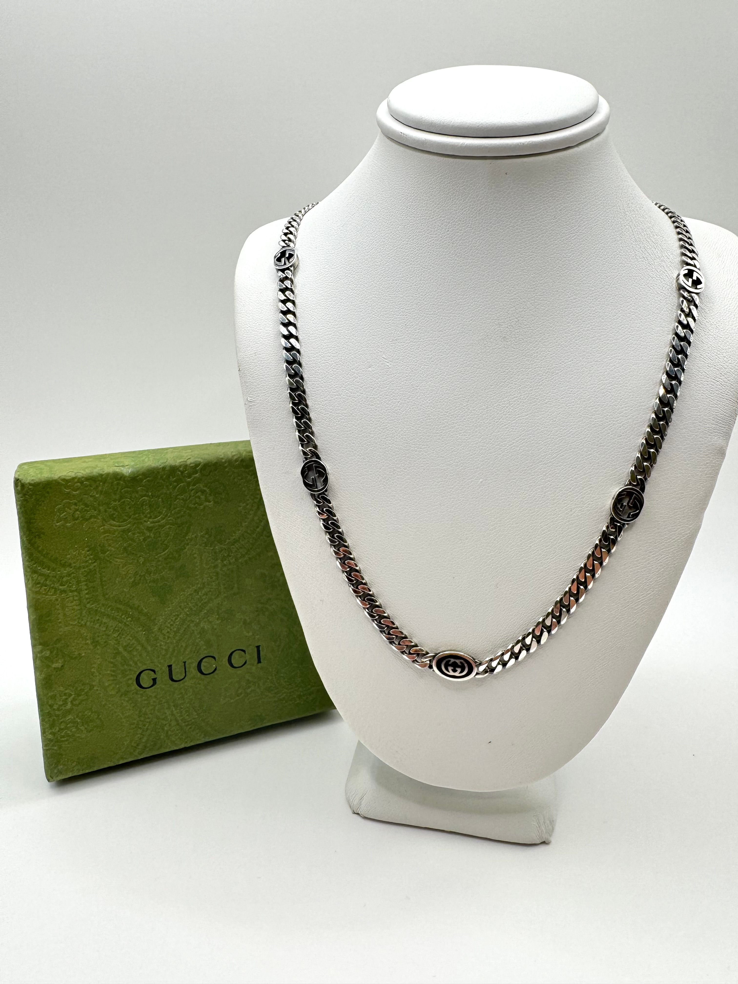 GUCCI 925 Silver Interlocking Necklace - 20 Inch