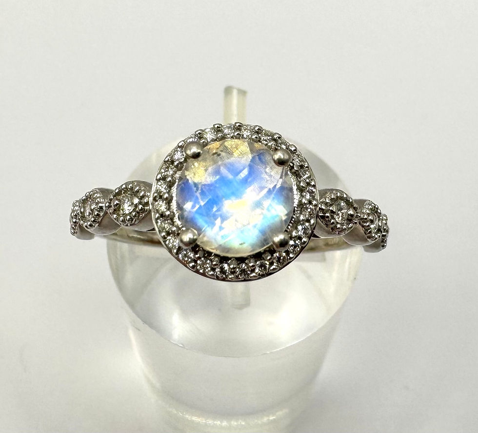 Thumbnail: 14ct White Gold 1.25ct Moonstone and Diamond Halo Ring - Size W 1/2