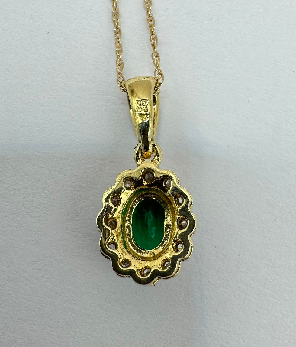 Thumbnail: 9ct Gold  Emerald & Diamond Oval Pendant with 10ct Gold Chain
