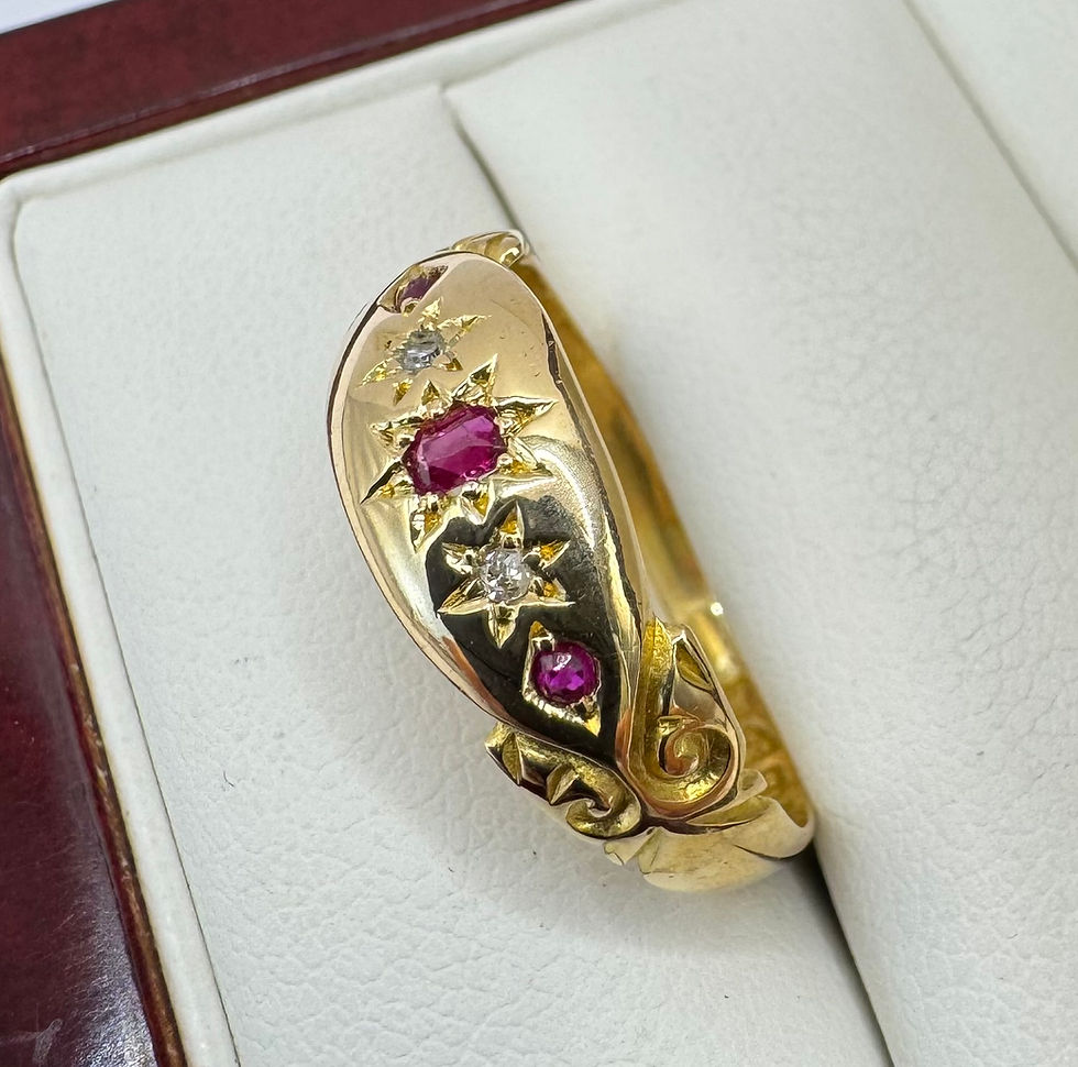 Thumbnail: Antique Edwardian 18ct Gold Ruby & Diamond Ring - Size P 1/2