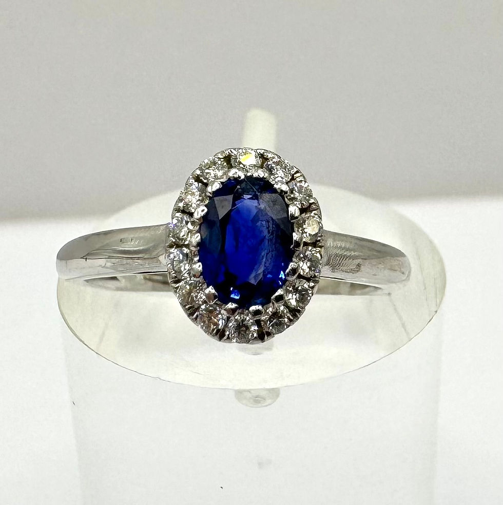 Thumbnail: 18ct White Gold Sapphire & Diamond Halo Ring - Size K