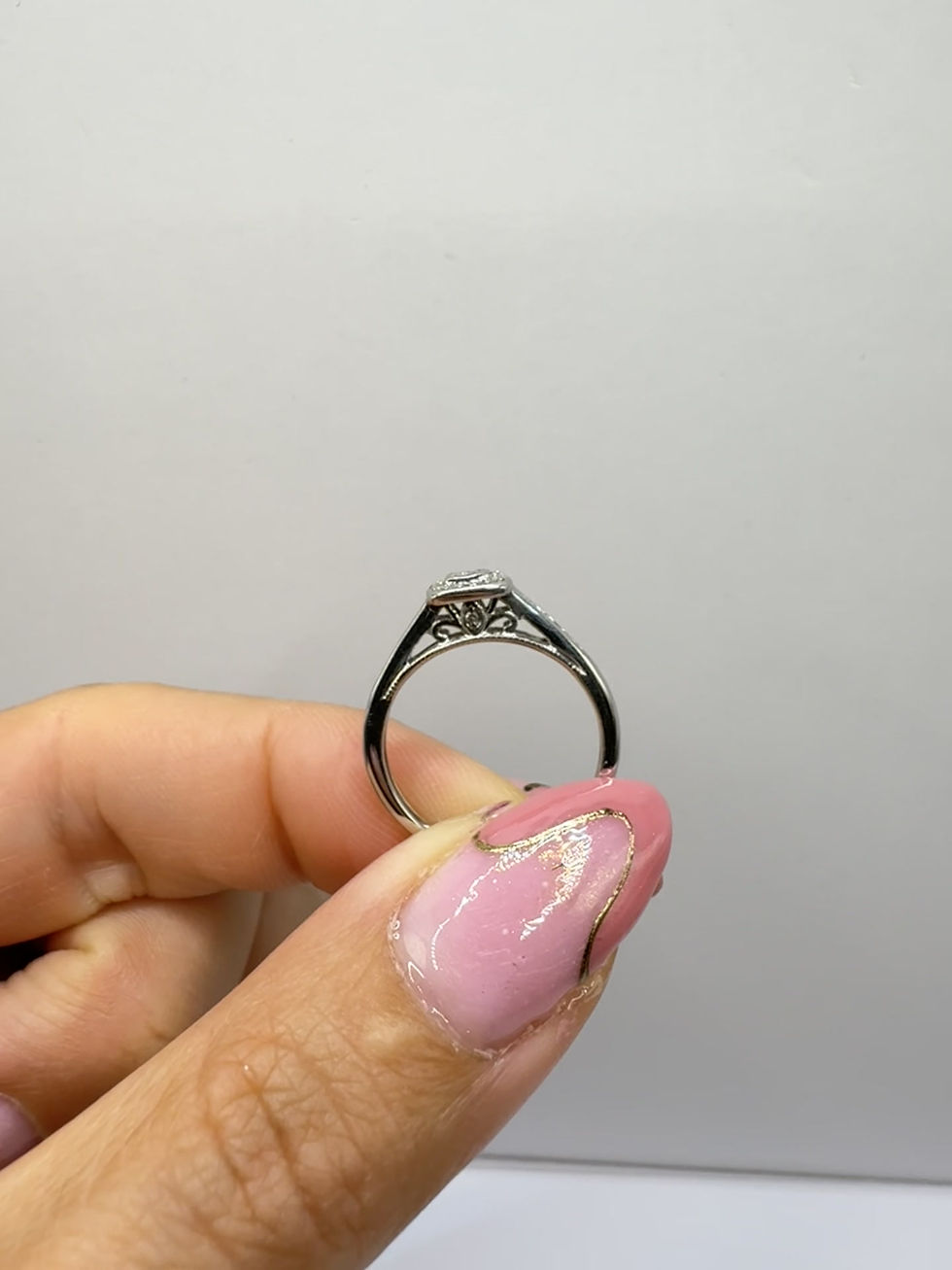 Thumbnail: 9ct White Gold Diamond Square Halo Ring with Diamond Shoulders - Size N 1/2