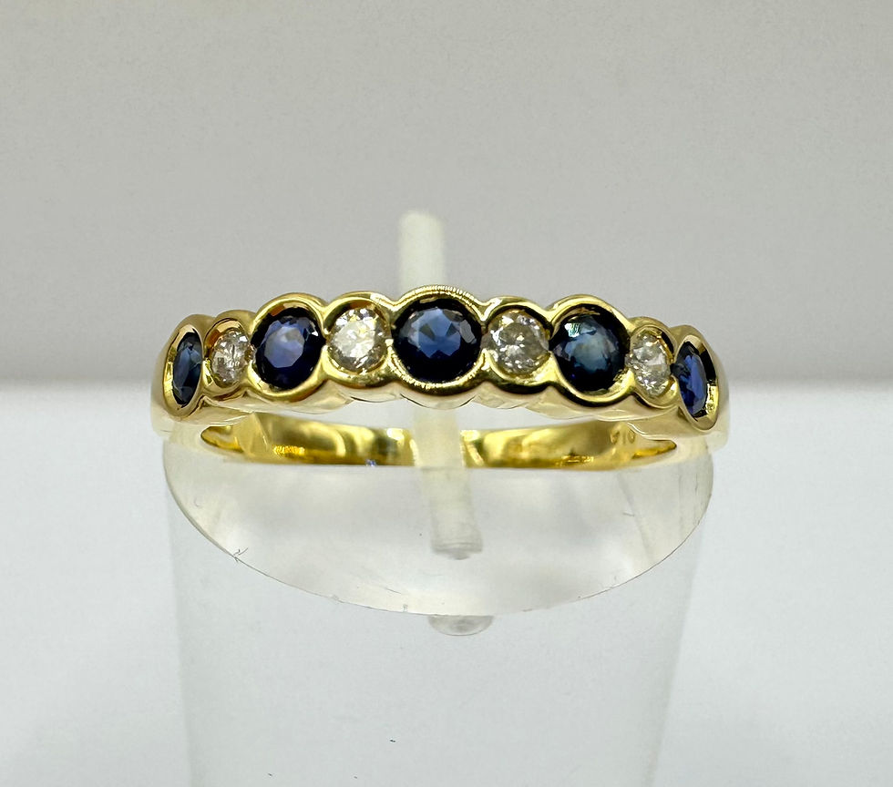 Thumbnail: 18ct Gold Sapphire & Diamond Half Eternity Ring - Size N 1/2