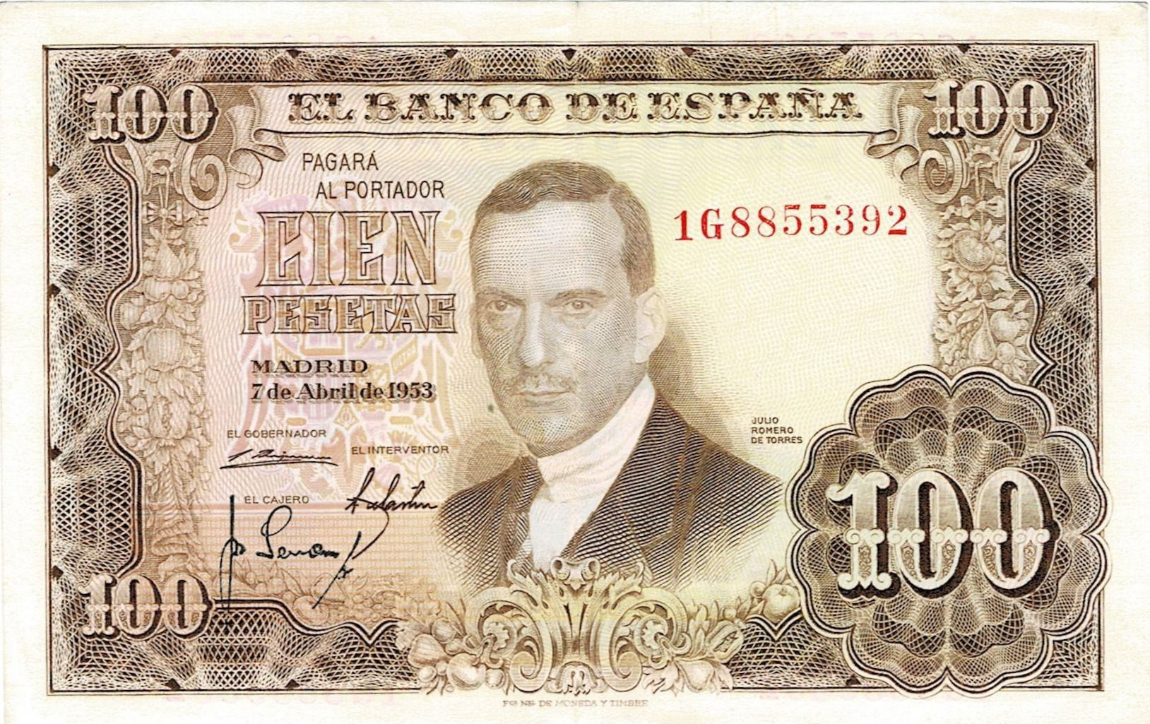 Spanje, 100 pesetas 1953 - XF