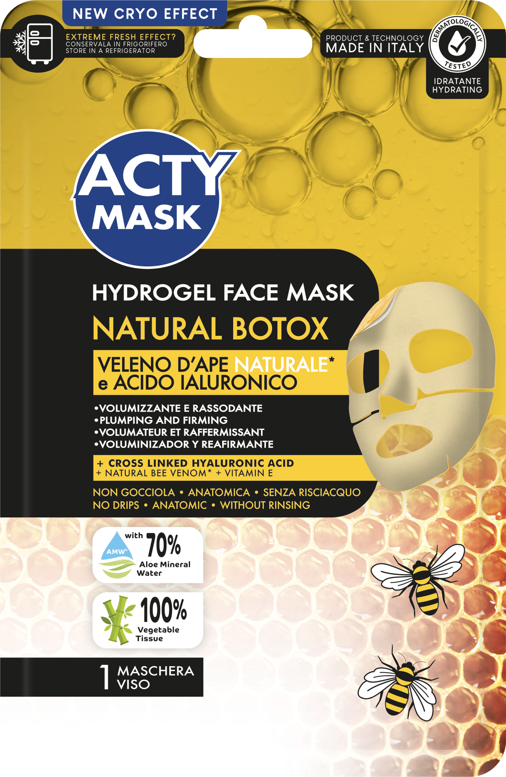 Maschera Viso Botox con Veleno d'Ape Naturale e Acido Ialuronico Reticolato