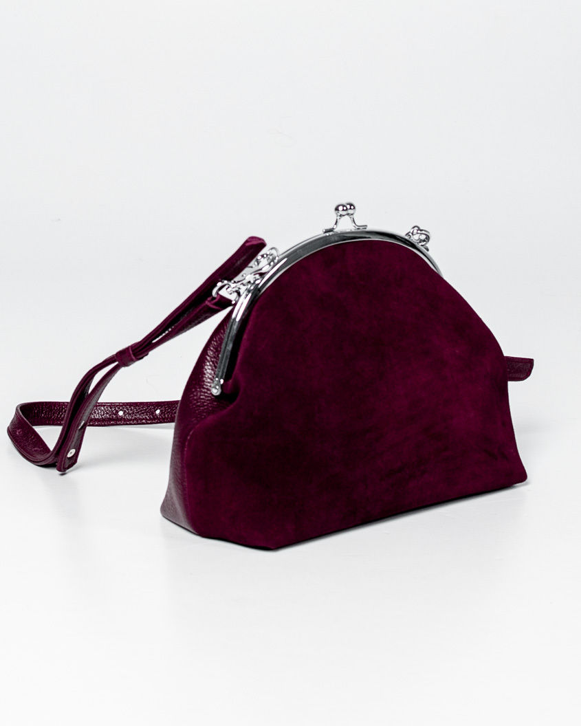 Bordowa torebka damska z naturalnej skóry z biglem, ręcznie wykonana