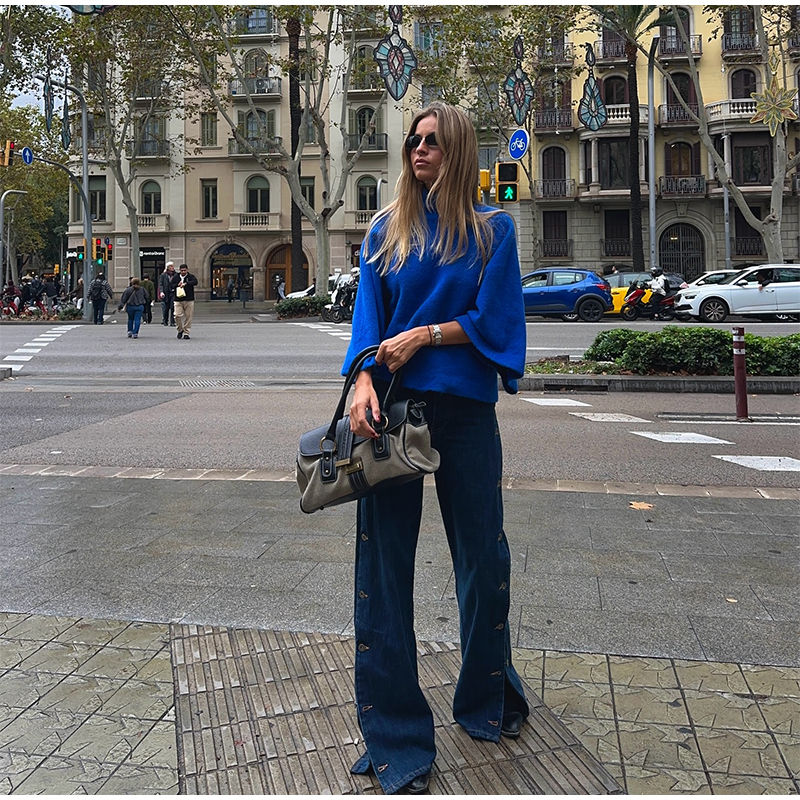 Thumbnail: Turtleneck Knit Sweater Flared Sleeve Loose
