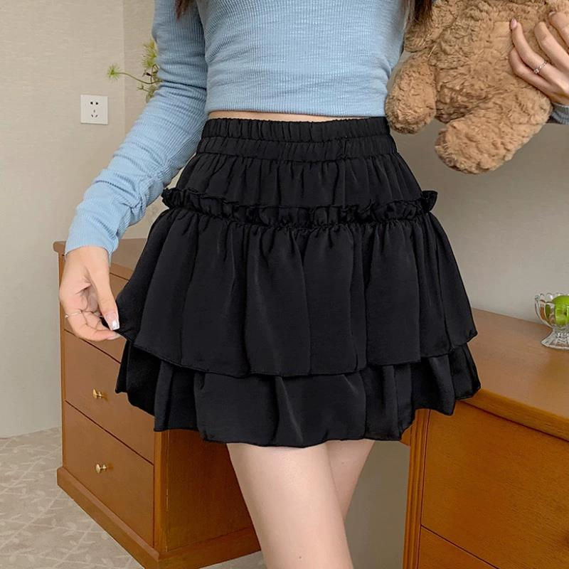 Thumbnail: Summer Kawaii White Ruflles Skirt Women Fashion Slim Fit Chiffon Mini Skirts Gir
