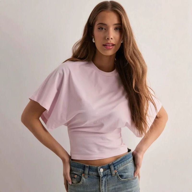 Thumbnail: Crew Neck Ruched Waist Slim