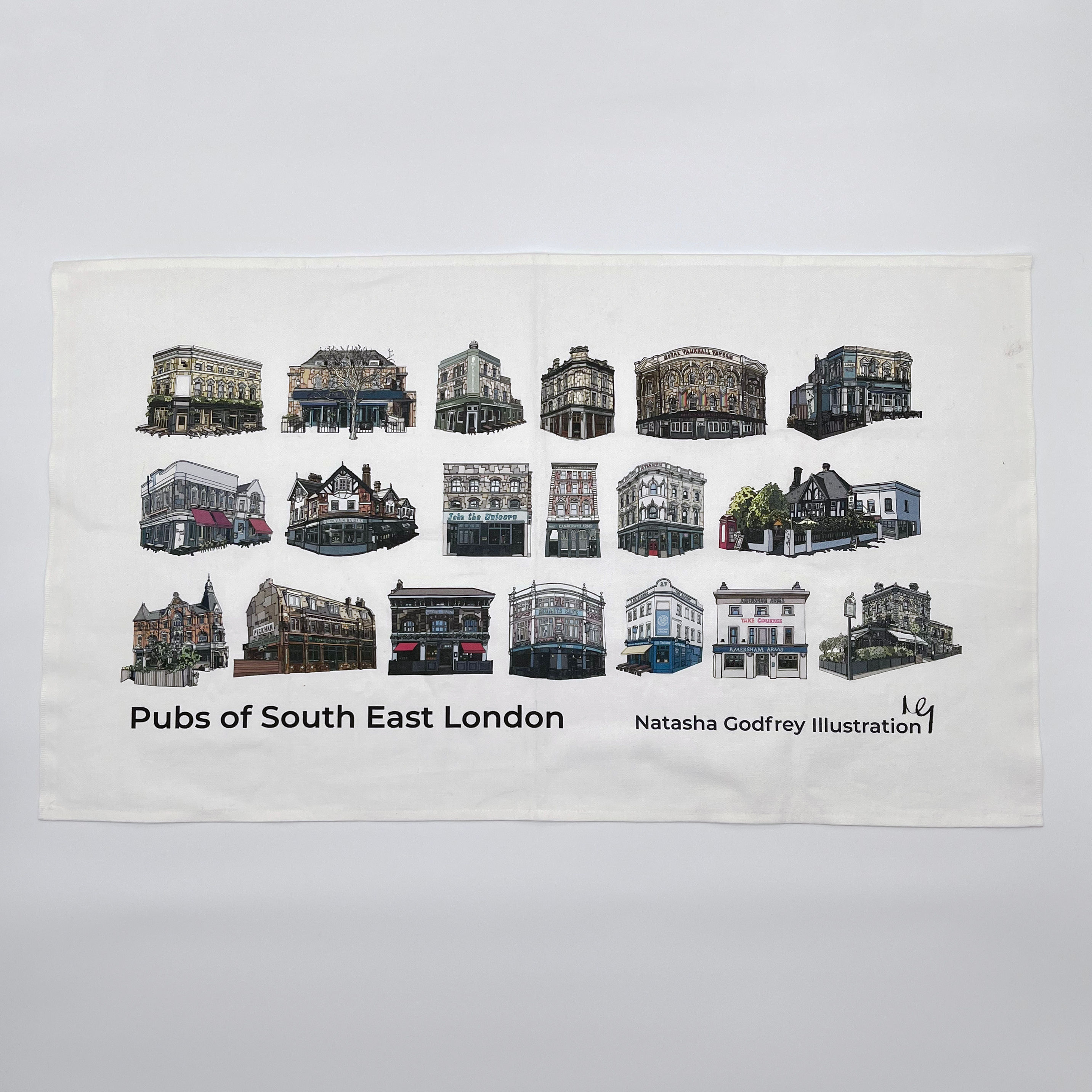 South East Pubs in colour Tea Towel