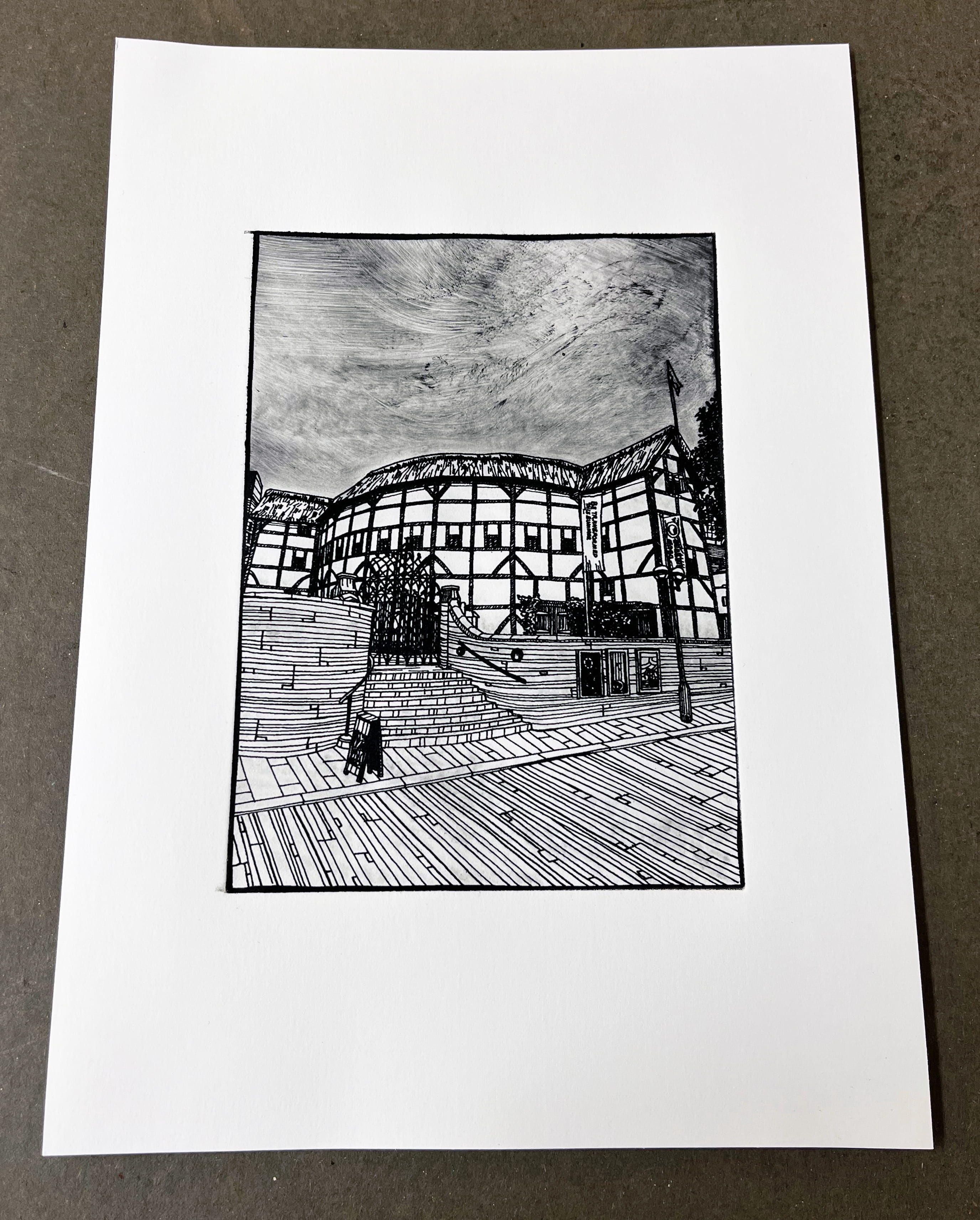 Globe Theatre Etching Print
