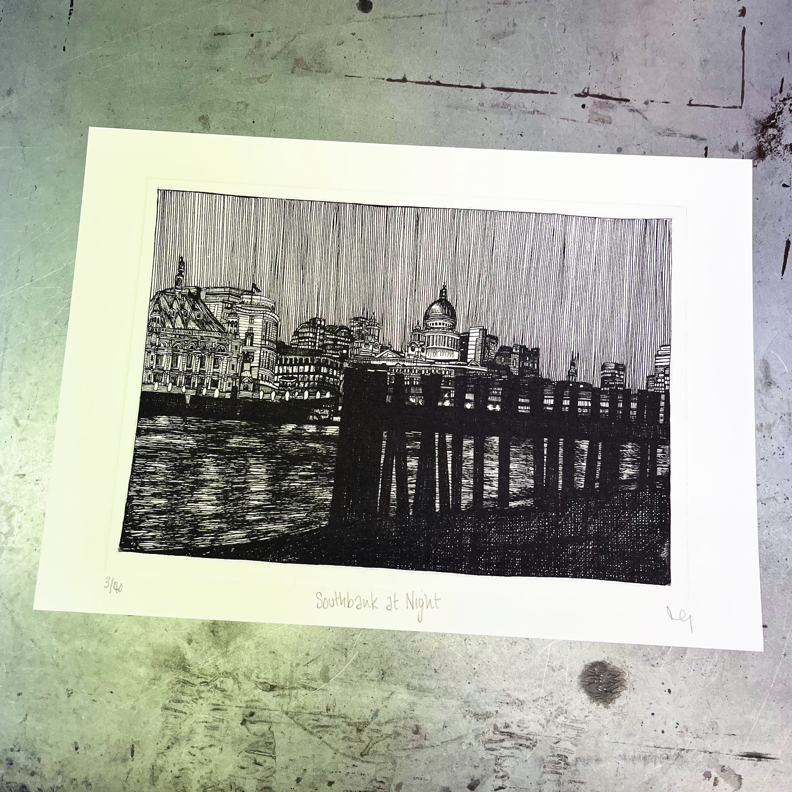 Southbank at Night Etching Print