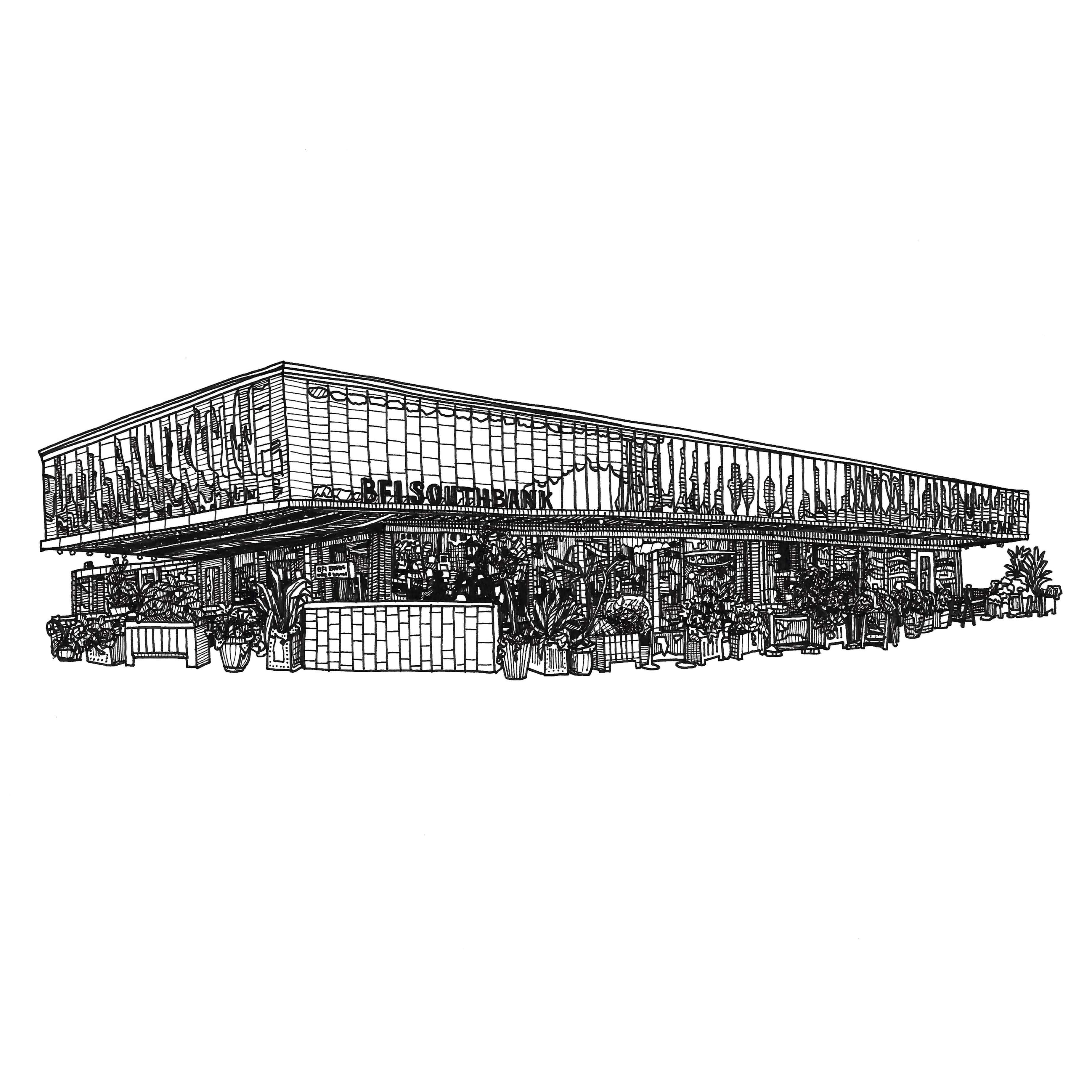 BFI Southbank in B&W iIllustration print