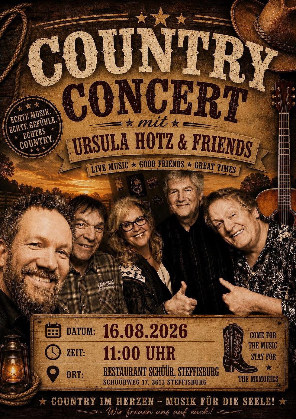 Country Concert mit Ursula Hotz & Friends im Rest. Schür in Steffisburg (BE)