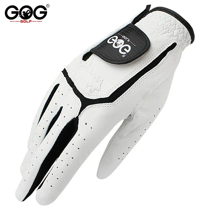Thumbnail: Sheepskin Genuine Leather Professional Golf Gloves for Men White and Black Lycra
