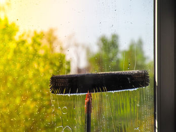 A window brush cleaning a window.