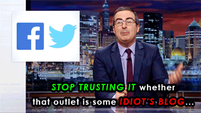 A gif set featuring John Oliver discussing 'Fact Checking' on his HBO television show "Last Week Tonight".