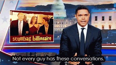 A gif set featuring Trevor Noah's segment 'Scumbag Billionaire' on the late night show "The Daily Show with Trevor Noah".