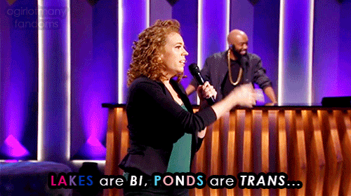 A gif set featuring Michelle Wolf from her Netflix television Show "The Break with Michelle Wolf".