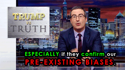 A gif set featuring John Oliver discussing 'Fact Checking' on his HBO television show "Last Week Tonight".