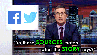 A gif set featuring John Oliver discussing 'Fact Checking' on his HBO television show "Last Week Tonight".