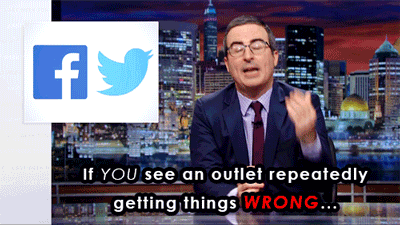 A gif set featuring John Oliver discussing 'Fact Checking' on his HBO television show "Last Week Tonight".