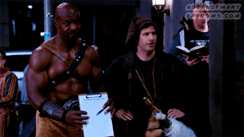 A gif set featuring Terry Jeffords & Jake Peralta from the television show "Brooklyn Nine-Nine" (Season 4, Episode 08).