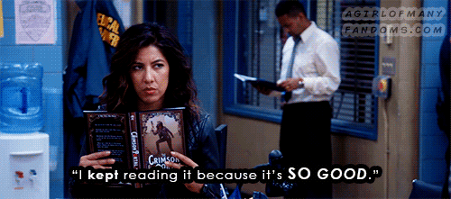 A gif set featuring Rosa Diaz & Jake Peralta from the television show "Brooklyn Nine-Nine" (Season 5, Episode 08).