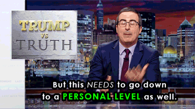A gif set featuring John Oliver discussing 'Fact Checking' on his HBO television show "Last Week Tonight".
