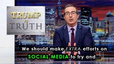 A gif set featuring John Oliver discussing 'Fact Checking' on his HBO television show "Last Week Tonight".