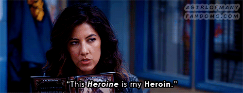 A gif set featuring Rosa Diaz & Jake Peralta from the television show "Brooklyn Nine-Nine" (Season 5, Episode 08).