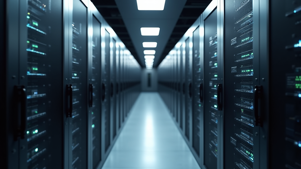 High angle view of a modern datacenter with rows of servers