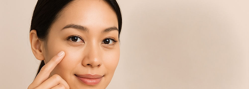 A woman with eyebags shows, eye bag removal with Endolift in Malaysia