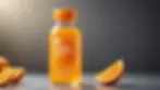 Eye-level view of a bright orange Vitamin C infusion bottle