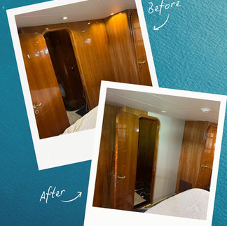 Boat interior wrap transformation bedroom walls pearl finish marine vinyl Sydney